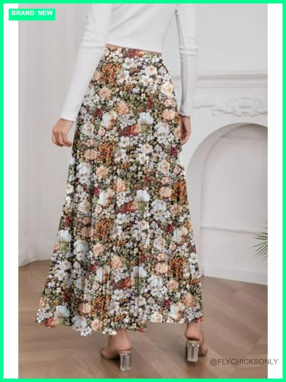 Chiffon Flowy Maxi Skirt High Waist Pleated Boho Skirt